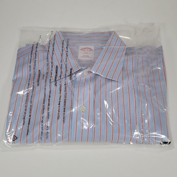 Brooks Brothers Shirt Mens 16.5 Blue White Striped Dress Button Up Long Sleeve - Picture 7 of 7